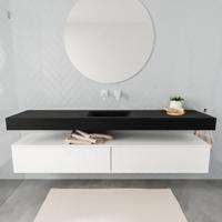 Aqua Splash Badkamermeubel AQS Ibiza 200 cm Mat Wit Twee Soft-Close Lades Solid Surface Wastafel Mat Zwart - Badmeubel Ibiza 200 cm Mat Wit Twee Lades - thumbnail