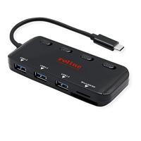 ROLINE USB 3.2 Gen 1 hub, 3 poorten, type C aansluitkabel, met kaartlezer, afzonderlijk schakelbaar, zwart - thumbnail