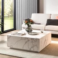 Artistiq Salontafel 'Marlenne' Marmerlook, 90 x 90cm, kleur Wit - thumbnail
