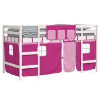Kinderhoogslaper met gordijnen 80x200 cm grenenhout roze - thumbnail