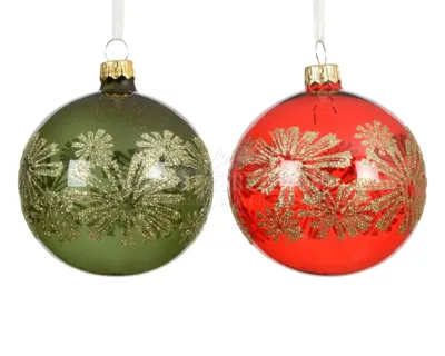 Kerstbal Glas Glitter Bloemen Ø8cm Assorti 1st