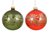 Kerstbal Glas Glitter Bloemen Ø8cm Assorti 1st - thumbnail