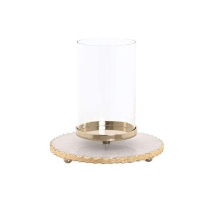 Kaarshouder Home ESPRIT Wit Gouden Kristal Marmer 25 x 25 x 27 cm