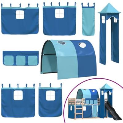 Stapelbed met glijbaan en gordijnen blauw 80x200 cm