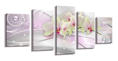 Schilderij - Orchidee Abstract, Roze, 200X100cm, 5luik