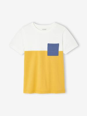 Colorblock jongensshirt met korte mouwen okergeel Colorblock jongensshirt met korte mouwen okergeel