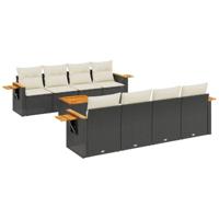 9-delige Loungeset met kussens poly rattan zwart - thumbnail