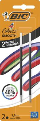 BIC vulling voor balpen 4 Colours Smooth, medium, blister van 2 stuks, zwart