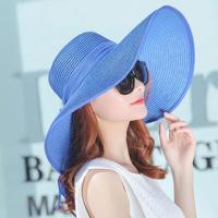 Vrouwen zomer hoeden opvouwbare brede rand strand Sun Straw Cap elegante hoeden Caps Color:Blue(M) - thumbnail