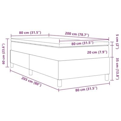 Boxspringbed Lichtgrijs en wit. 80 x 200 cm Katoen Stof