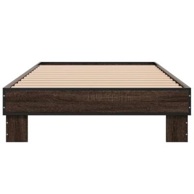 Bedframe bewerkt hout en metaal bruin eikenkleurig 90x190 cm Bedframe bewerkt hout en metaal bruin eikenkleurig 90x190 cm