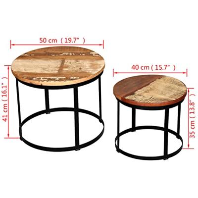 2-delige Salontafelset rond 40/50 cm massief gerecycled hout - thumbnail