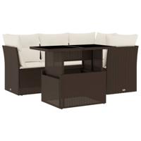 5-delige Loungeset met kussens poly rattan bruin - thumbnail