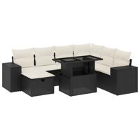 8-delige Loungeset met kussens poly rattan zwart - thumbnail