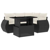 5-delige Loungeset met kussens poly rattan zwart - thumbnail