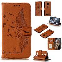 Feather patroon Litchi textuur horizontale Flip lederen draagtas met portemonnee & houder & kaartsleuven voor Motorola Moto Z4 Play (bruin) - thumbnail