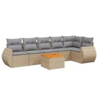 7-delige Loungeset met kussens poly rattan beige - thumbnail