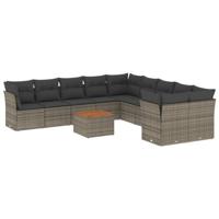 11-delige Loungeset met kussens poly rattan grijs - thumbnail