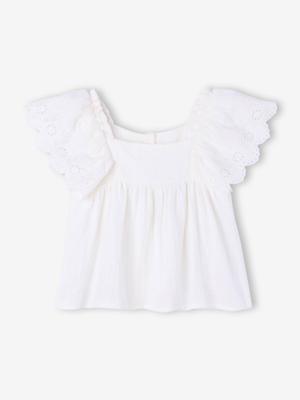 Blouse met ruches van katoengaas ecru