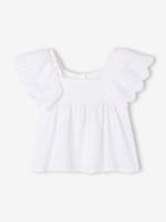 Blouse met ruches van katoengaas ecru - thumbnail