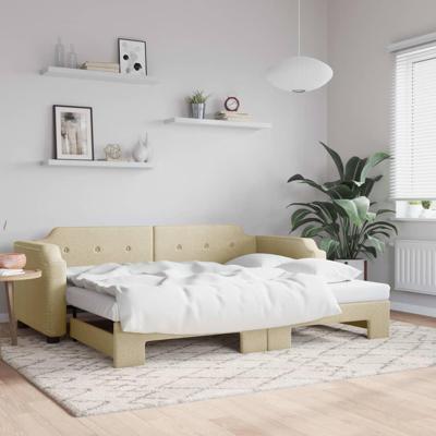 Slaapbank met onderschuifbed 90x200 cm stof crèmekleurig