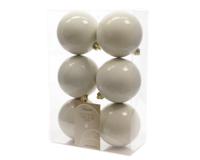 6 Kerstballen plastic glans-mat 80mm wolwit KSD - Ksd - thumbnail