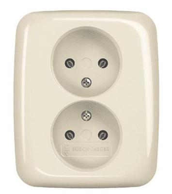 Busch-Jaeger wandcontactdoos 2-voudig zonder randaarde inbouw creme