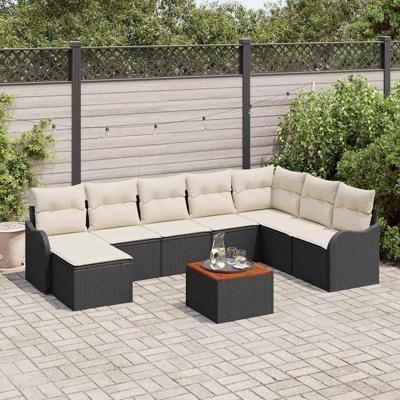 Tuinbankenset met kussen 9 pcs Zwart poly rattan