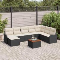 Tuinbankenset met kussen 9 pcs Zwart poly rattan - thumbnail