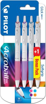 Pilot balpen Acroball Pure White, blister van 3 + 1 gratis, in vrolijke kleuren Pilot balpen Acroball Pure White, blister van 3 + 1 gratis, in vrolijke kleuren