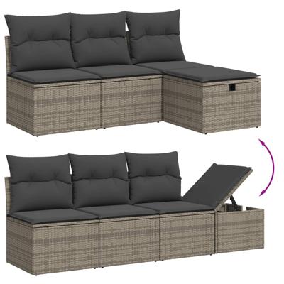 7-delige Loungeset met kussens poly rattan grijs - thumbnail