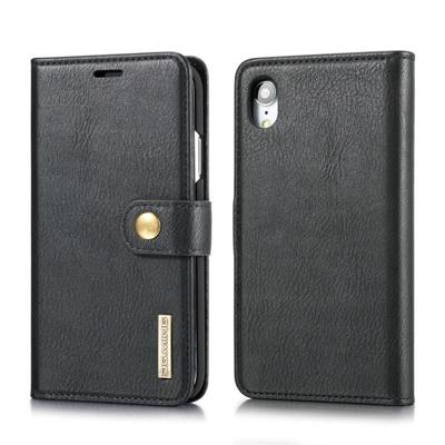 DG. MING Crazy Horse textuur Flip afneembare magnetische lederen hoes for iPhone XR, met houder & Card Slots & portefeuille (zwart)