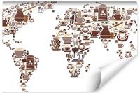 Fotobehang - Koffie Kaart van de Wereld, Wereldkaart, 11 maten, premium print, incl behanglijm - thumbnail