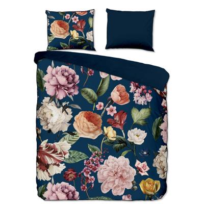 Descanso Dekbedovertrek "bloemen" - Blauw - (200x200/220 cm) - Biologisch Katoen satijn