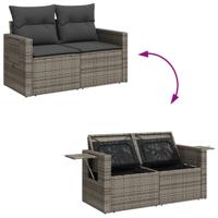 7-delige Loungeset met kussens poly rattan grijs - thumbnail