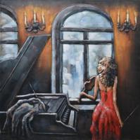 Schilderij - Metaalschilderij - Viool en Piano, 3D uitvoering, 100x100cm, handgeschilderd, ophanghaakjes meegeleverd - thumbnail