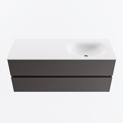 MONDIAZ VICA 120cm badmeubel onderkast Dark Grey 2 lades. Wastafel MOON rechts zonder kraangat, kleur Talc.