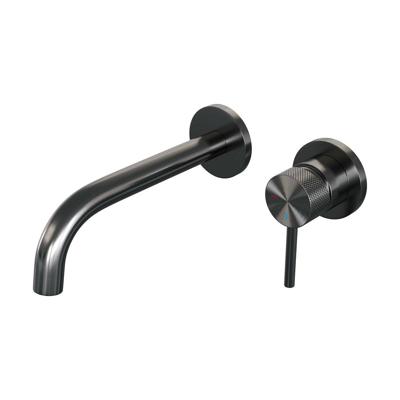 Gunmetal Carving inbouw wastafelmengkraan met gebogen uitloop en rozetten A1 gunmetal geborsteld PVD Gunmetal Carving inbouw wastafelmengkraan met gebogen uitloop en rozetten A1 gunmetal geborsteld PVD