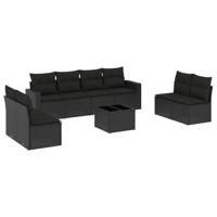9-delige Loungeset met kussens poly rattan zwart - thumbnail