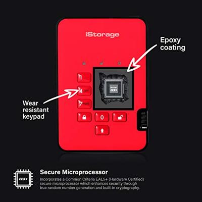 iStorage diskAshur2 SSD 8TB Rood - Veilige draagbare Solid State Drive - Beveiligd met een wachtwoord - Stofdicht en waterdicht - Hardwarematige versleuteling