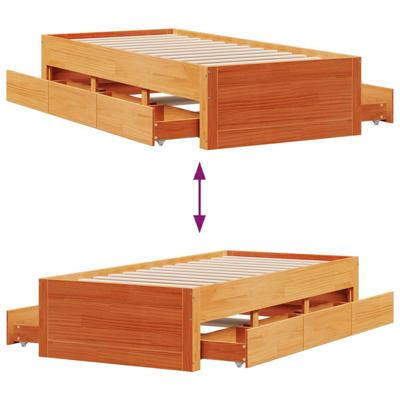 Bedframe zonder matras met lades grenenhout wasbruin 75x190 cm