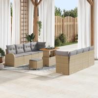 Tuinbankenset met kussen 11 pcs Beige poly rattan - thumbnail