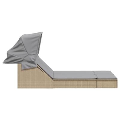 Ligbed 2-persoons met luifel en kussens poly rattan beige Ligbed 2-persoons met luifel en kussens poly rattan beige