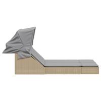Ligbed 2-persoons met luifel en kussens poly rattan beige - thumbnail