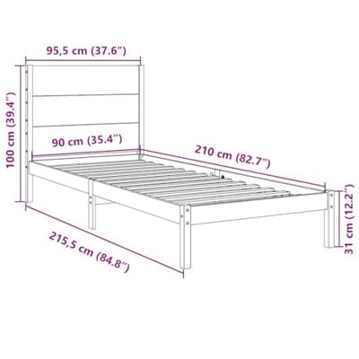 Bedframe extra lang zonder matras massief hout 90x210 cm