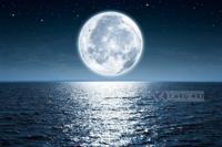 Schilderij - Volle maan , Blauw wit , 3 maten , Premium print - thumbnail