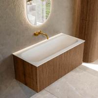 Mondiaz KURVE 100 cm Onderkast Greeploos 1 Lade Zonder Deuren Walnut, Wastafel Solid Surface Volledig Talc 0 Kraangaten Zonder Spiegel (KRVBGM1001L0D0KM-Wal/Tal) - thumbnail