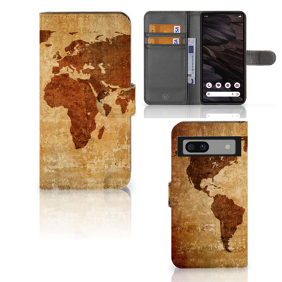 Google Pixel 7A | Flip Cover | Wereldkaart