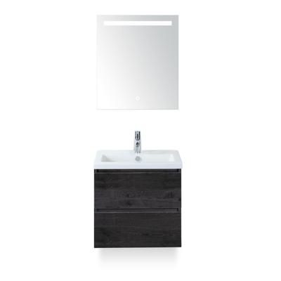 Vogue Badmeubelset 60 cm - Greeplijst in kleur - Black Oak - Keramische Wastafel Wit 1 kraangat - met Sence Spiegel