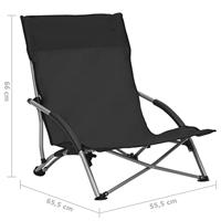 Strandstoelen 2 st inklapbaar stof zwart - thumbnail